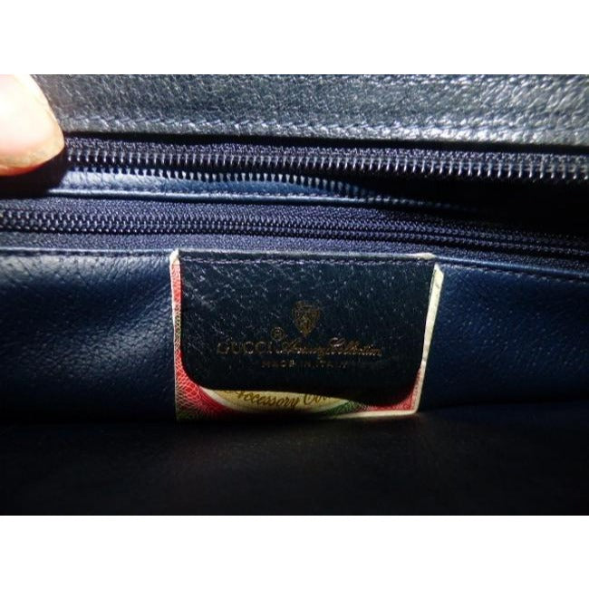 Gucci Anniversary Leather Coated Blue Link Printed Navy Leather Coated Canvas Clutch