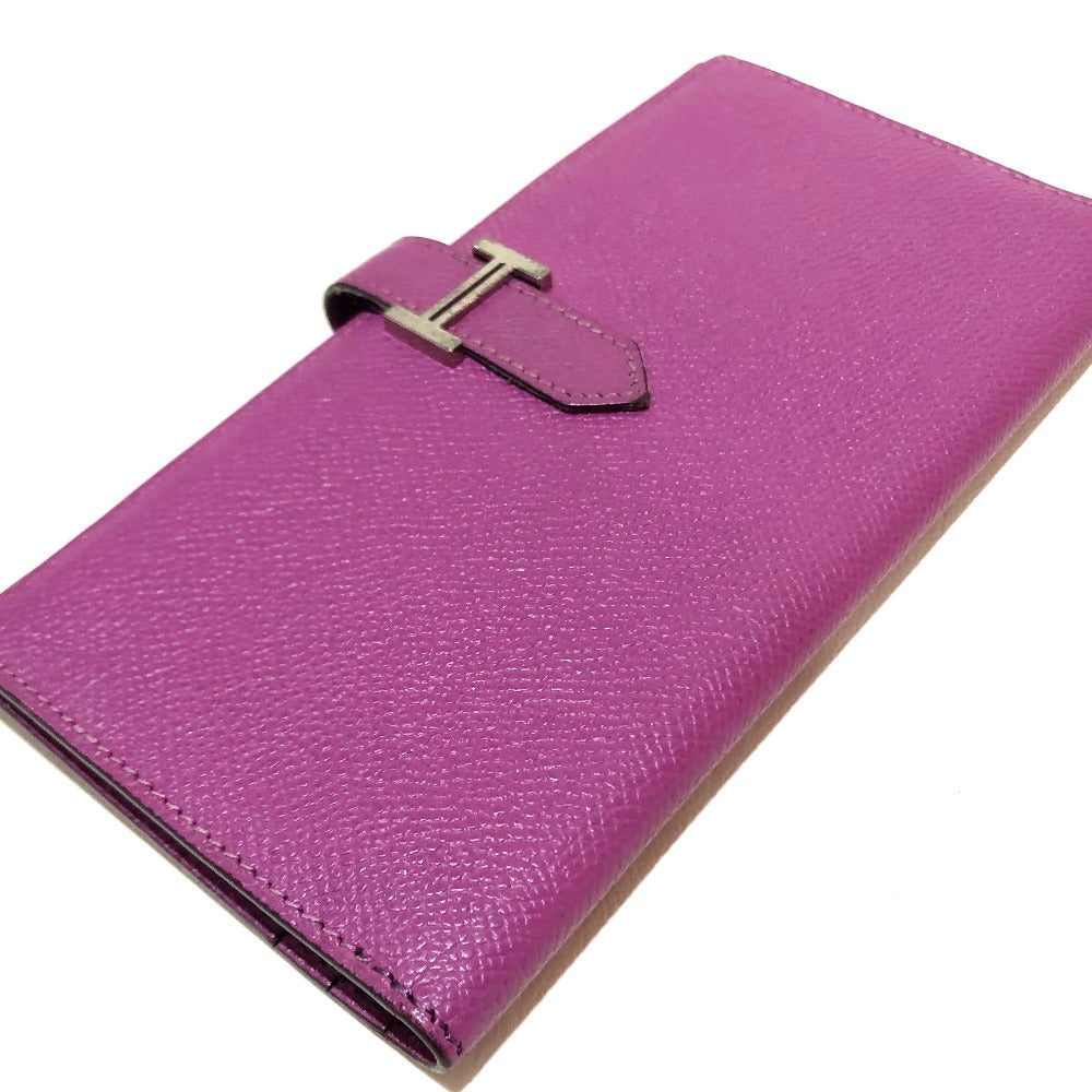 HERMES Long Wallet Purse Epsom SilverMetal Bean unisex(Unisex) Used