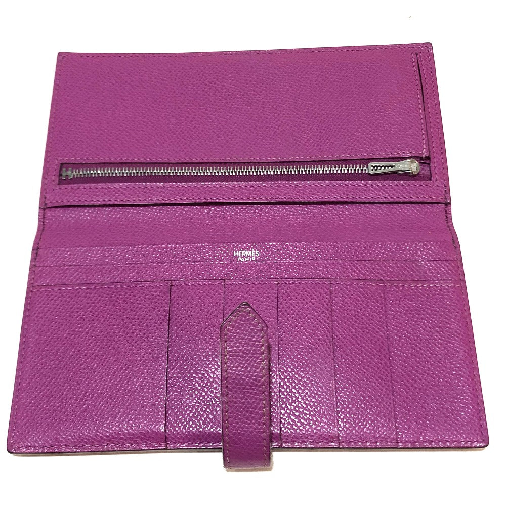 HERMES Long Wallet Purse Epsom SilverMetal Bean unisex(Unisex) Used