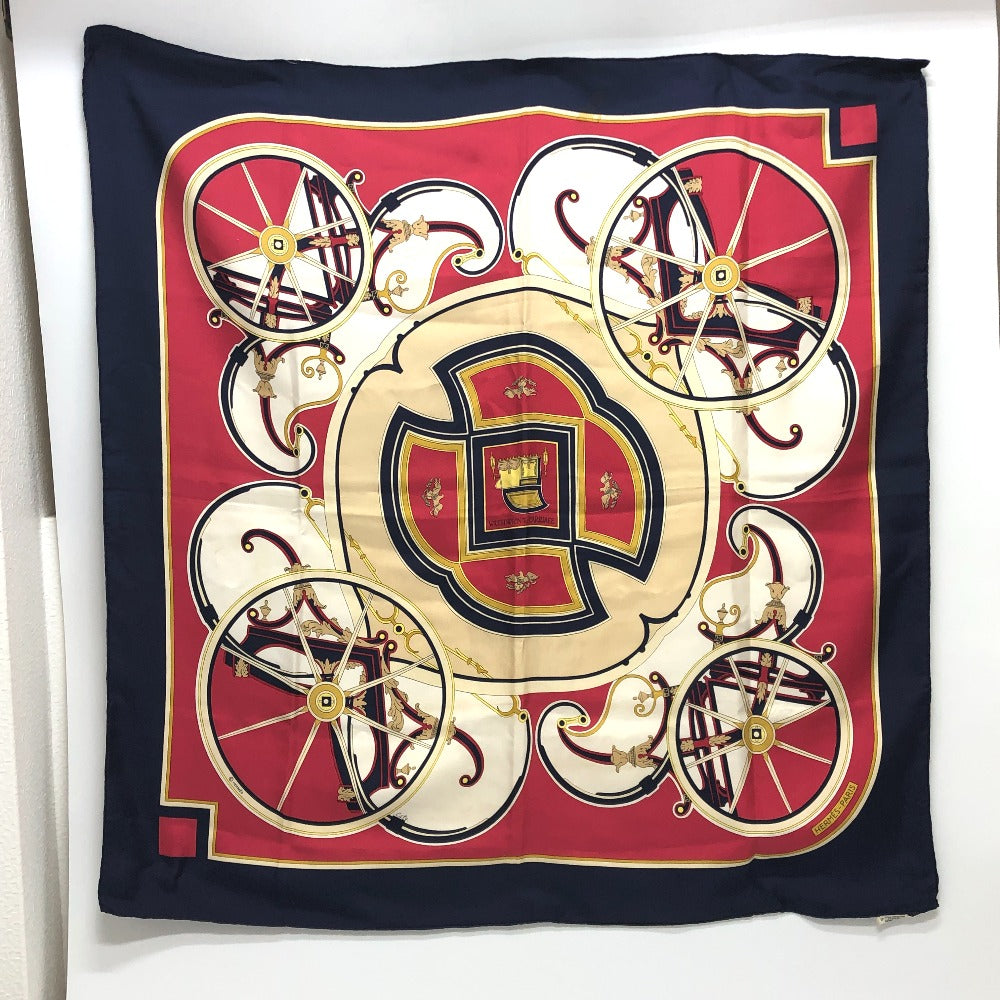 HERMES scarf silk Navy Carre90 George Washington's Carriage Women Used