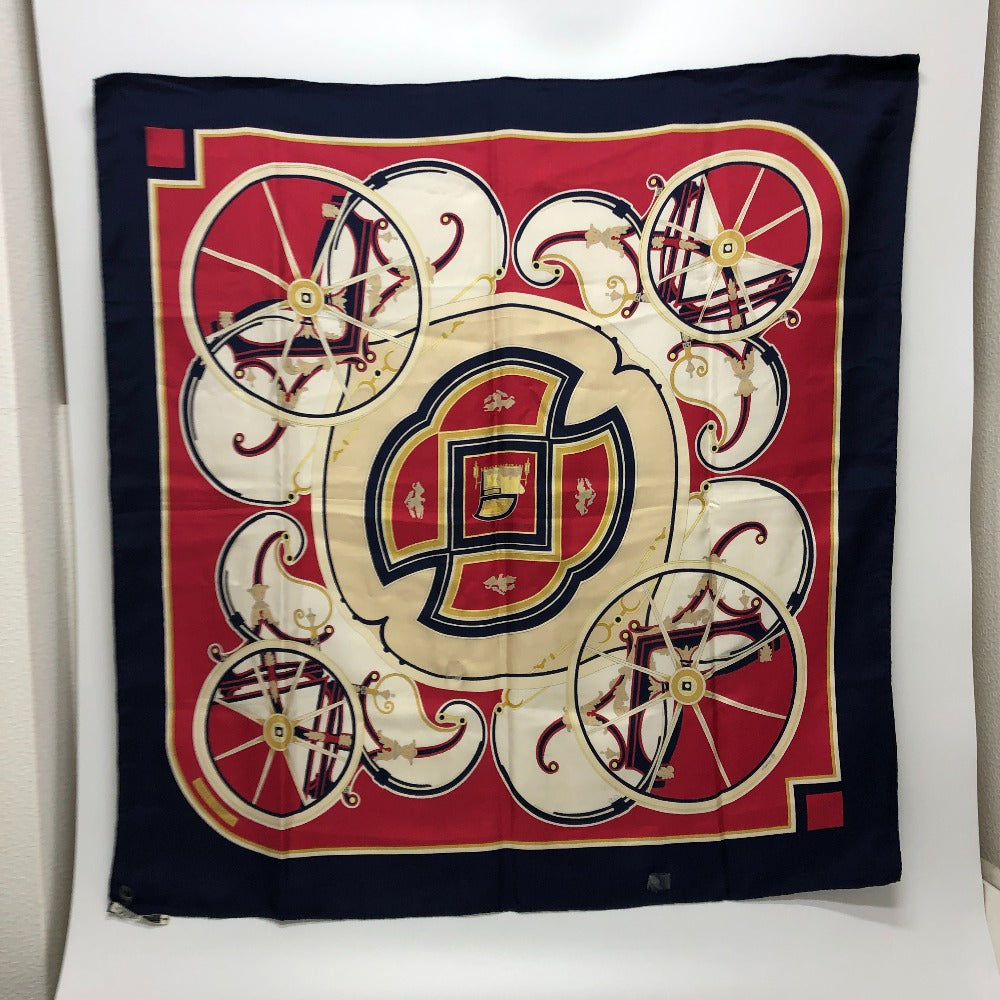 HERMES scarf silk Navy Carre90 George Washington's Carriage Women Used