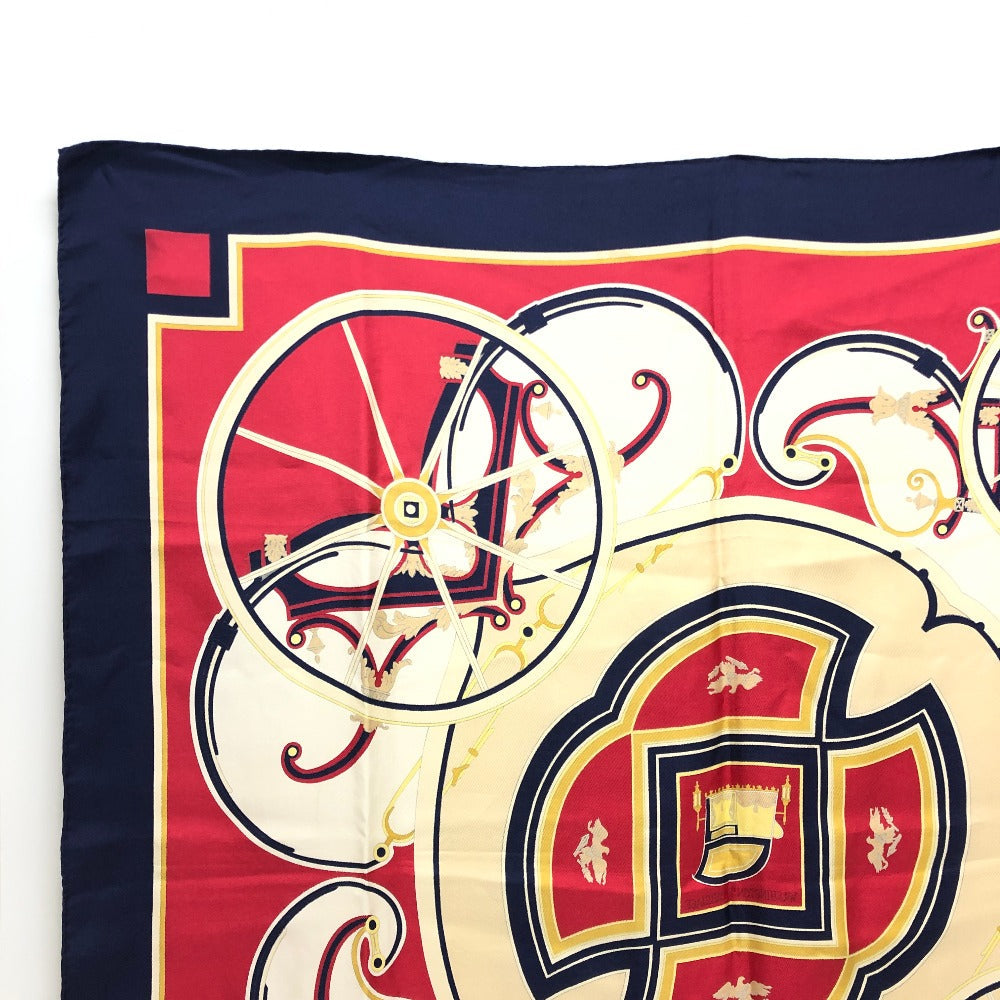 HERMES scarf silk Navy Carre90 George Washington's Carriage Women Used