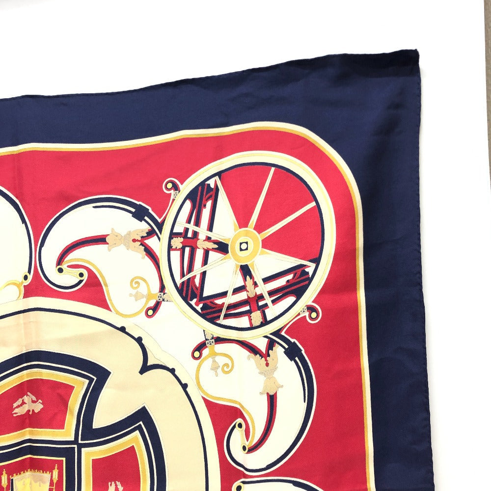 HERMES scarf silk Navy Carre90 George Washington's Carriage Women Used