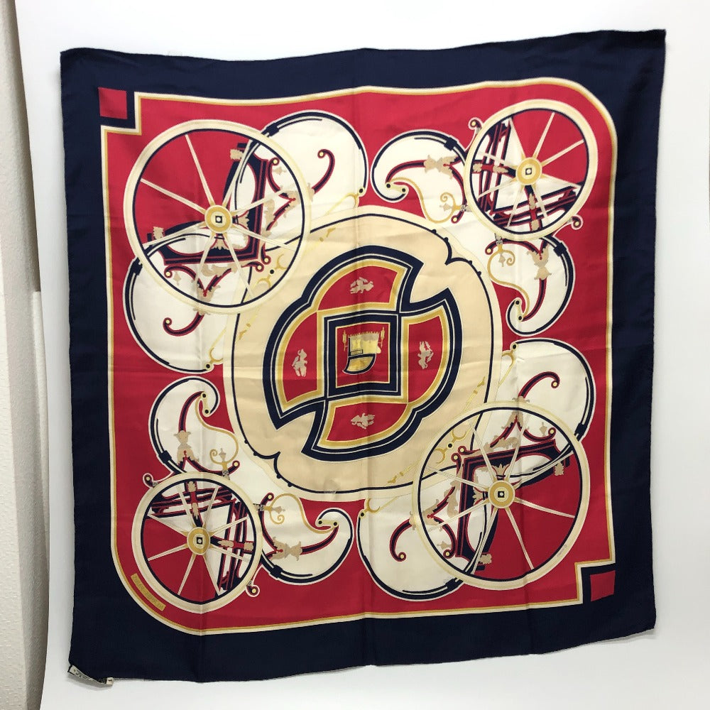 HERMES scarf silk Navy Carre90 George Washington's Carriage Women Used