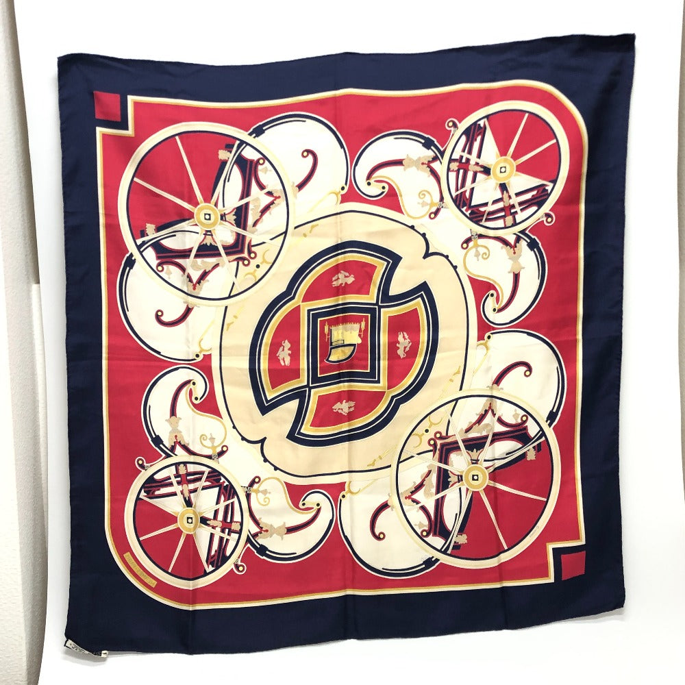 HERMES scarf silk Navy Carre90 George Washington's Carriage Women Used