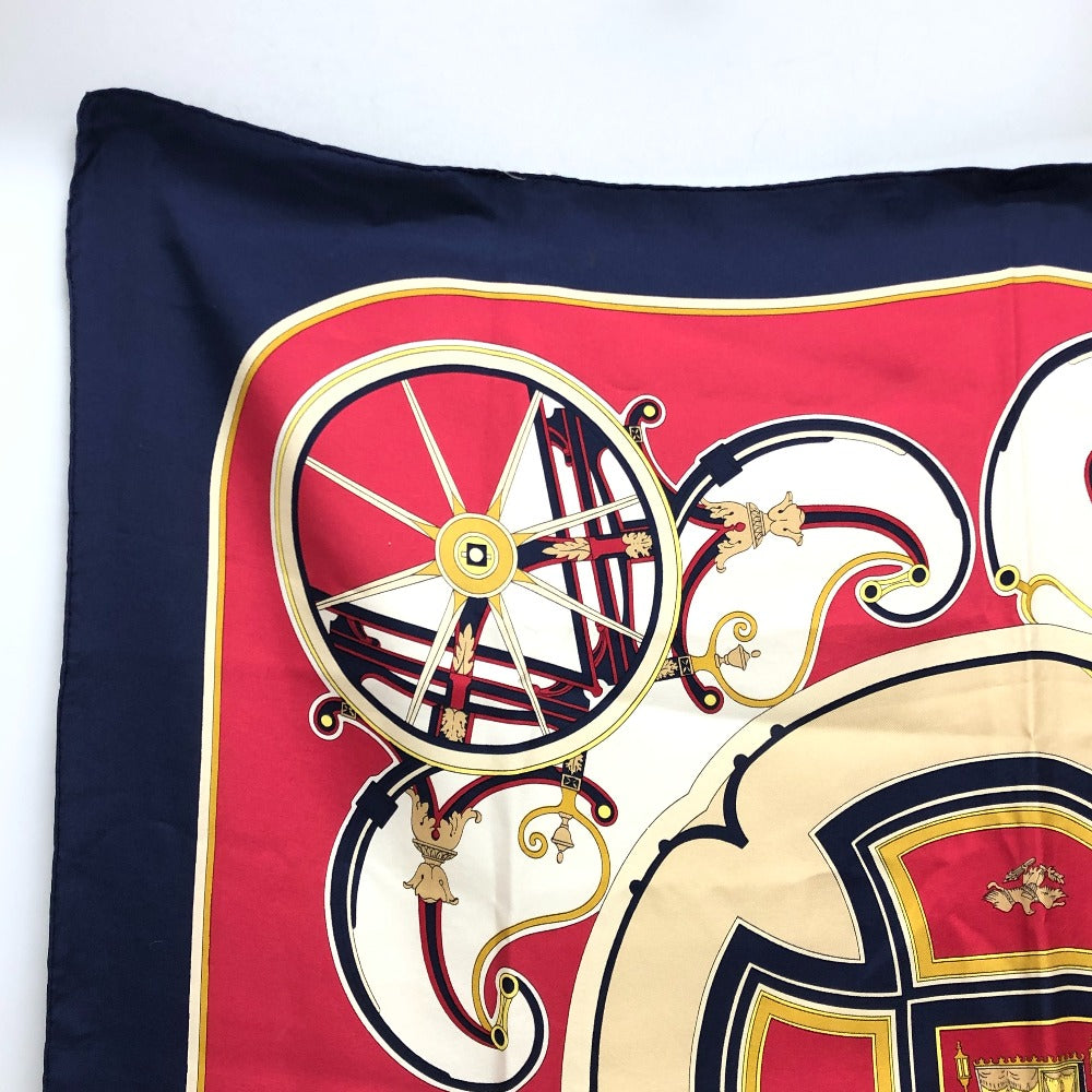 HERMES scarf silk Navy Carre90 George Washington's Carriage Women Used