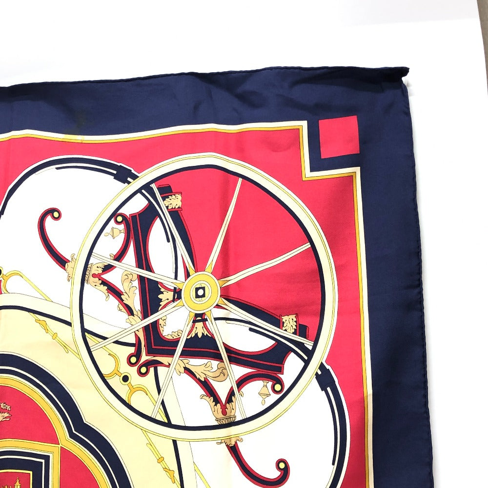 HERMES scarf silk Navy Carre90 George Washington's Carriage Women Used