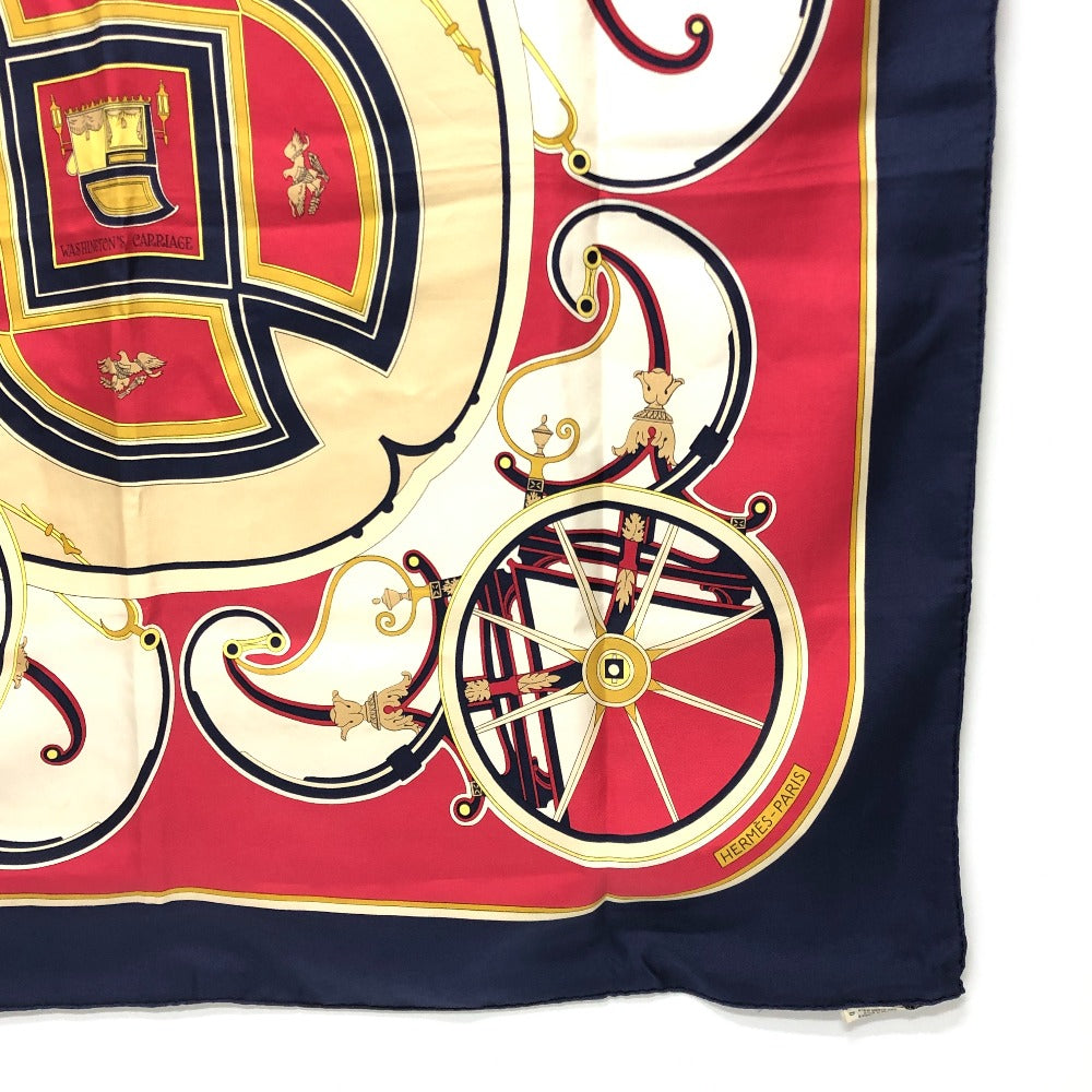 HERMES scarf silk Navy Carre90 George Washington's Carriage Women Used