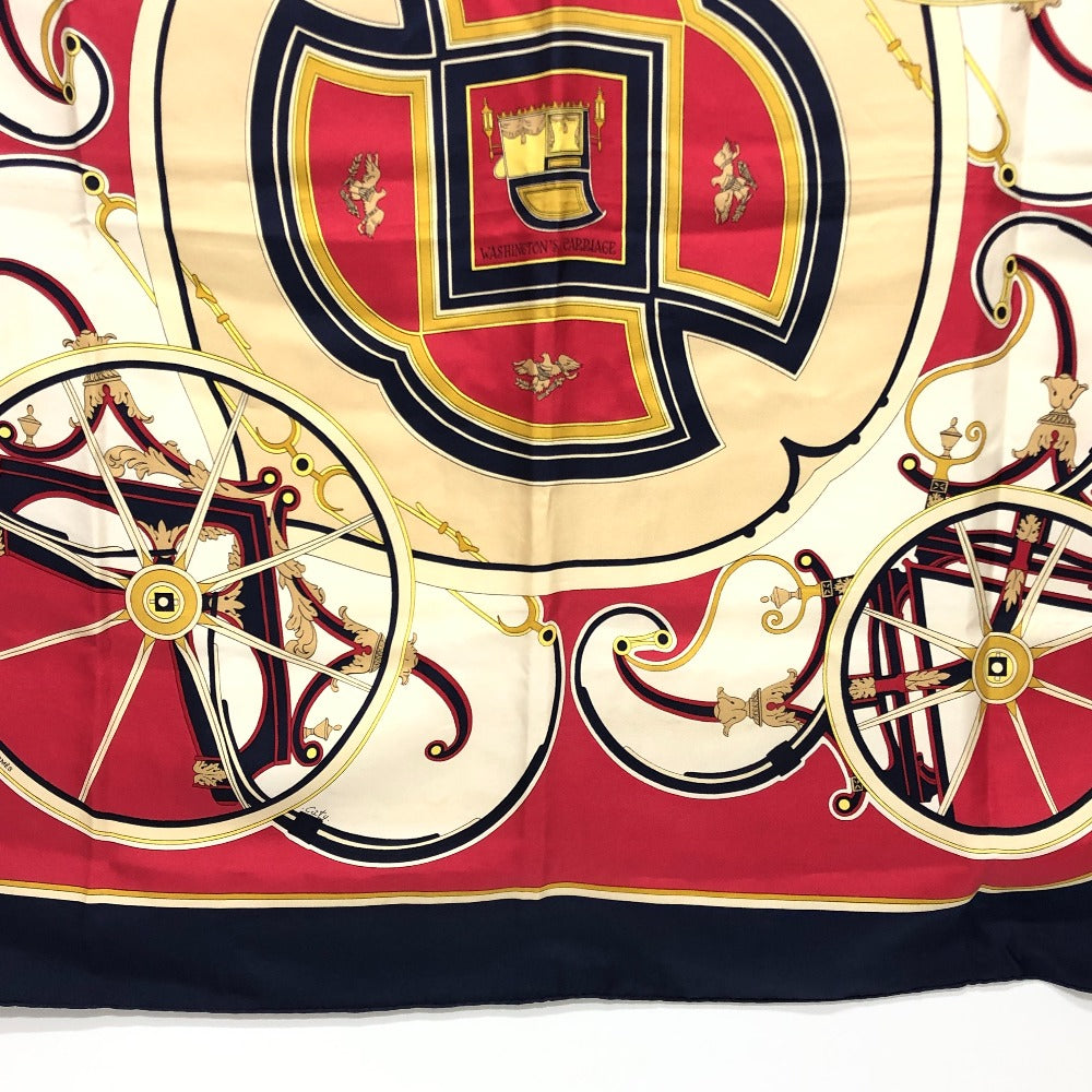HERMES scarf silk Navy Carre90 George Washington's Carriage Women Used