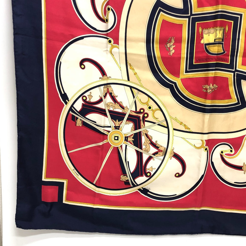 HERMES scarf silk Navy Carre90 George Washington's Carriage Women Used