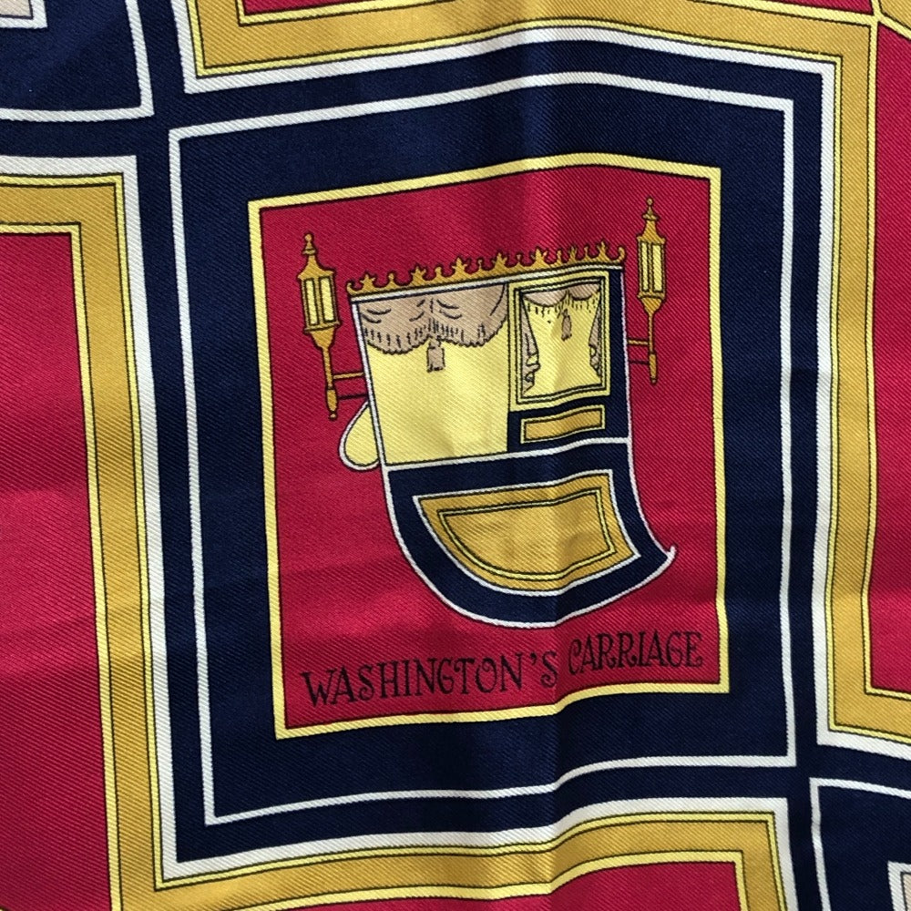HERMES scarf silk Navy Carre90 George Washington's Carriage Women Used