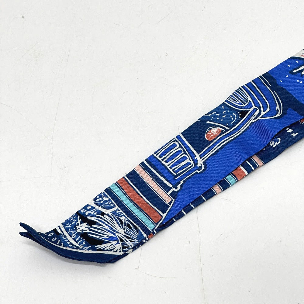 HERMES scarf silk blue RAYURES DETE Twilly Women Used