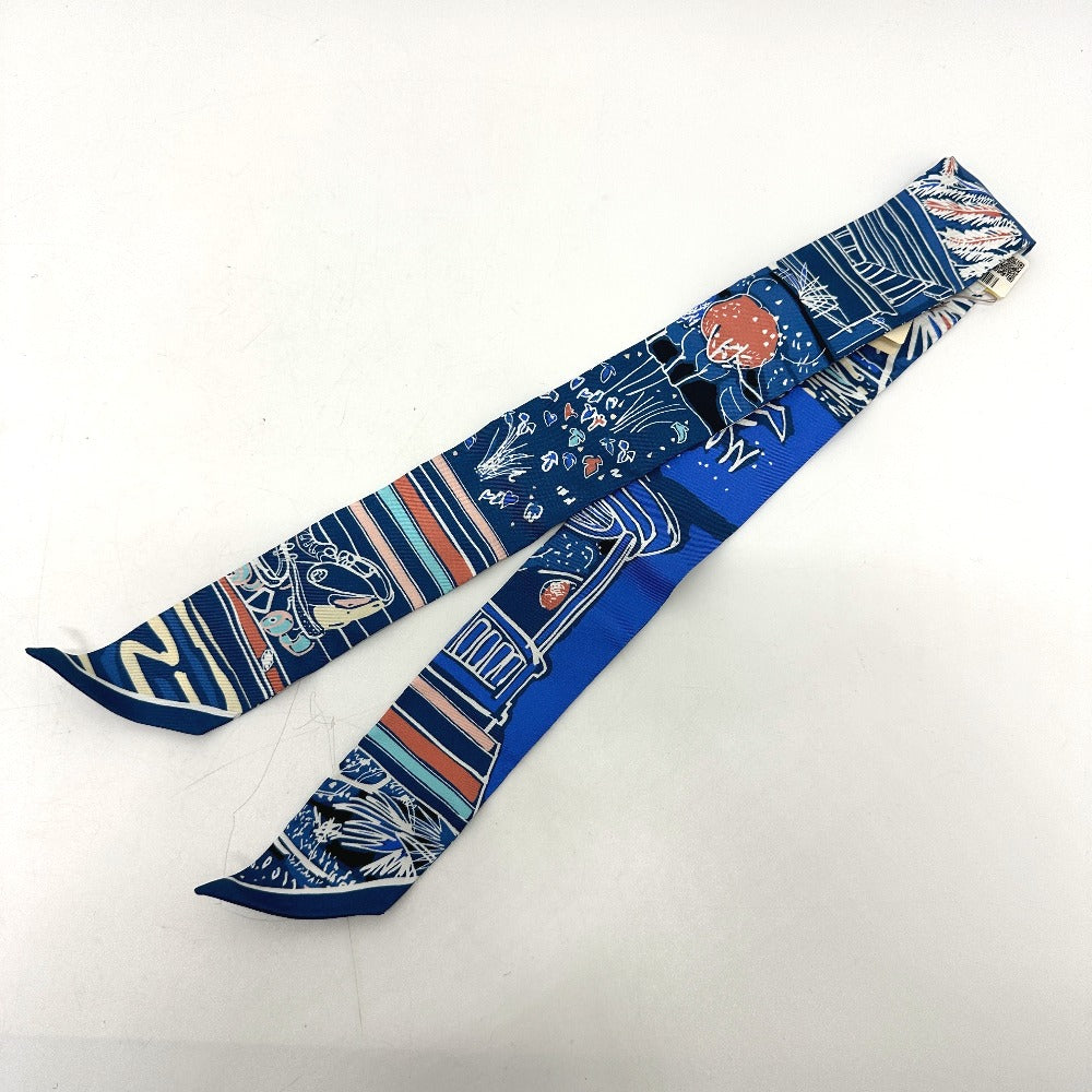 HERMES scarf silk blue RAYURES DETE Twilly Women Used