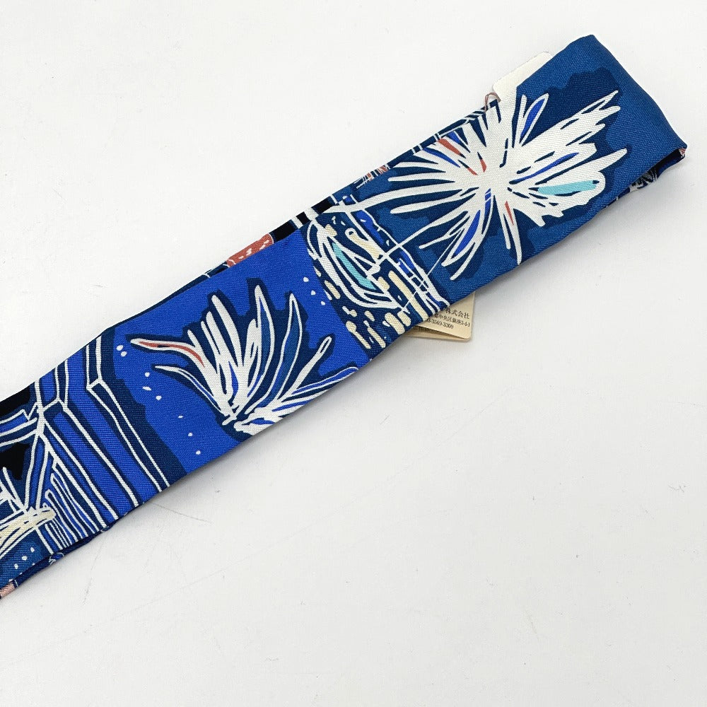 HERMES scarf silk blue RAYURES DETE Twilly Women Used