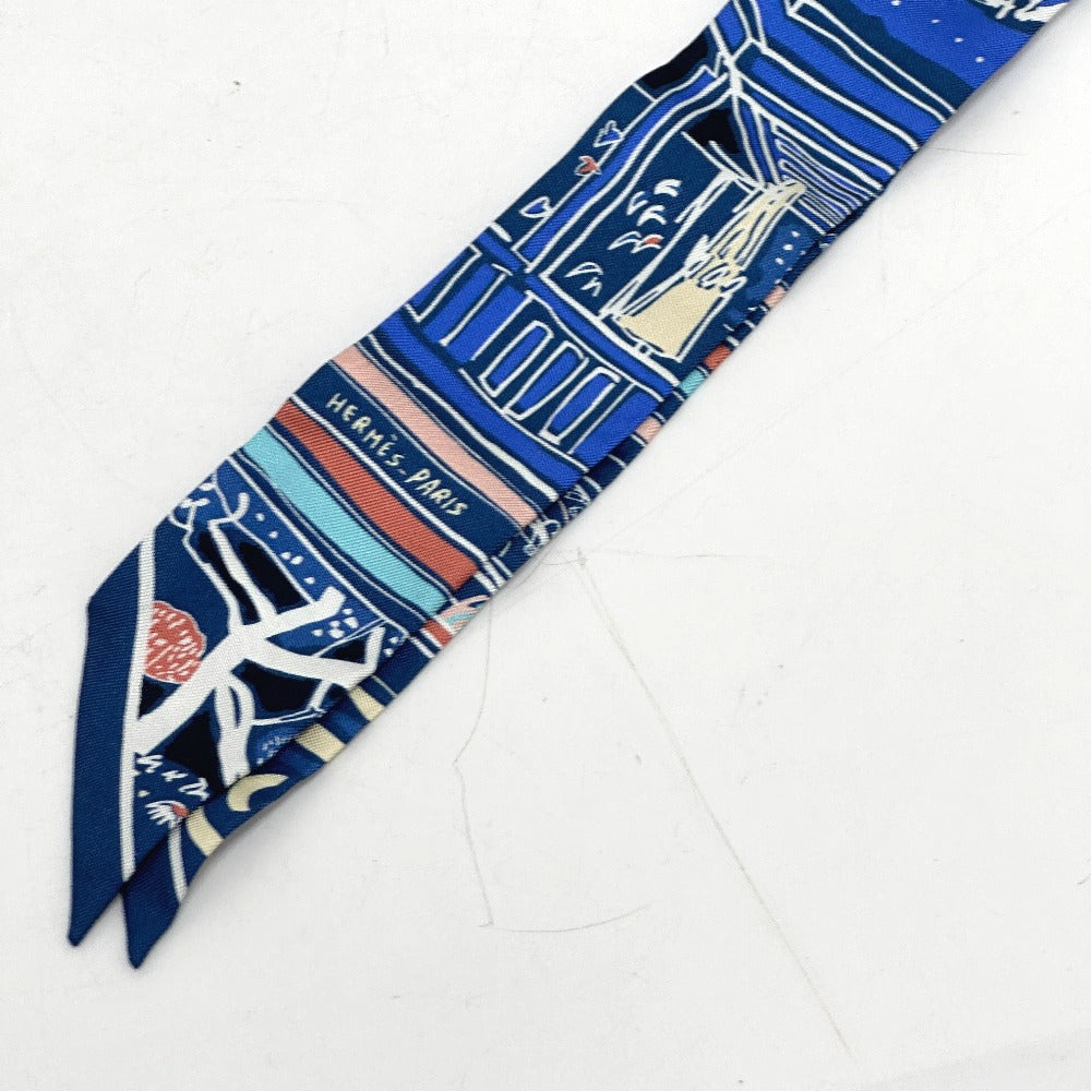 HERMES scarf silk blue RAYURES DETE Twilly Women Used