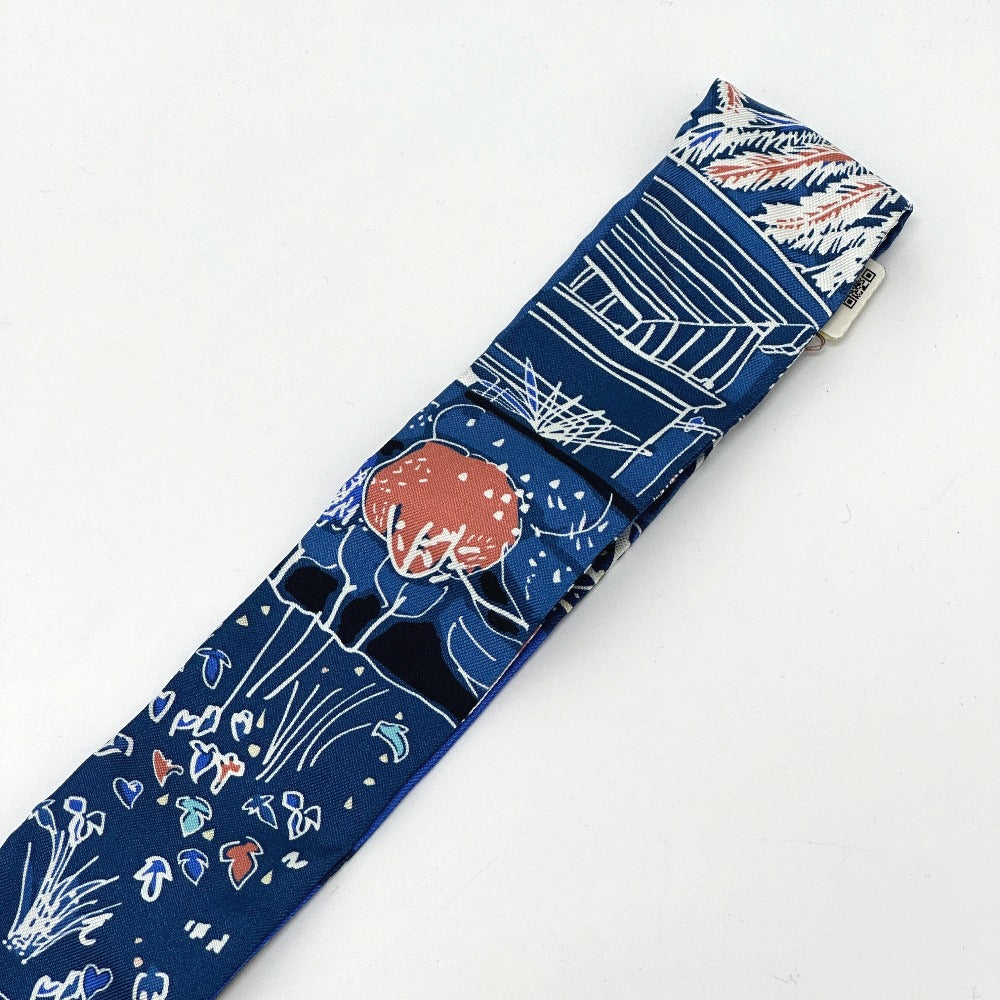 HERMES scarf silk blue RAYURES DETE Twilly Women Used