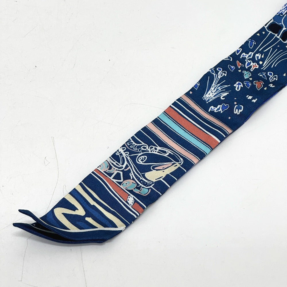 HERMES scarf silk blue RAYURES DETE Twilly Women Used