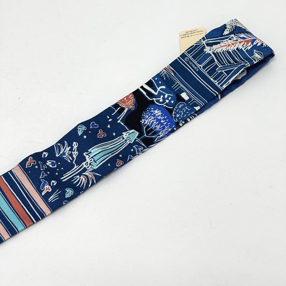 HERMES scarf silk blue RAYURES DETE Twilly Women Used