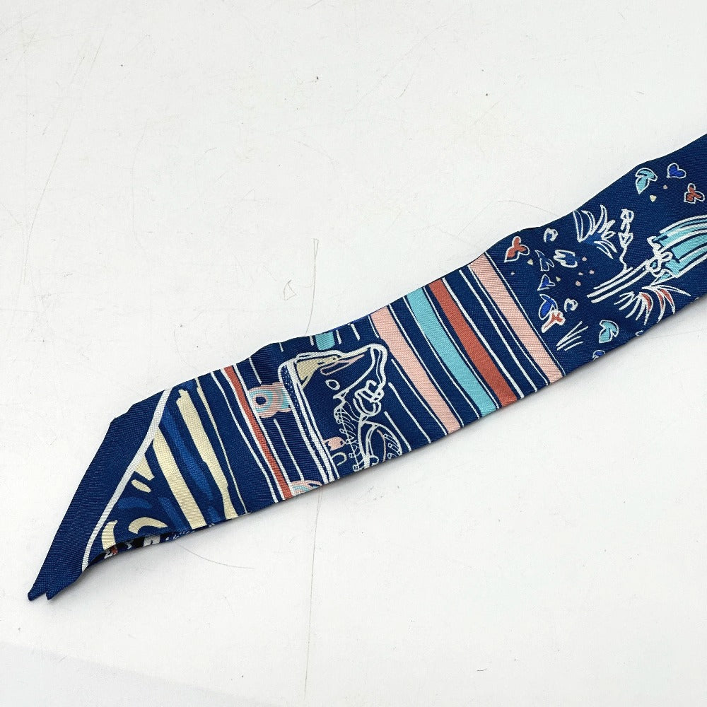 HERMES scarf silk blue RAYURES DETE Twilly Women Used
