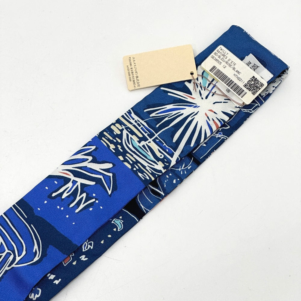 HERMES scarf silk blue RAYURES DETE Twilly Women Used