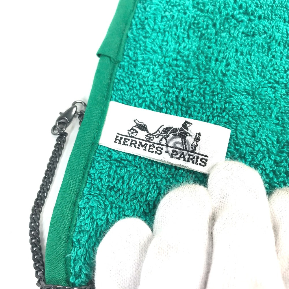 HERMES towel cotton green vintage Bird pattern Women Used