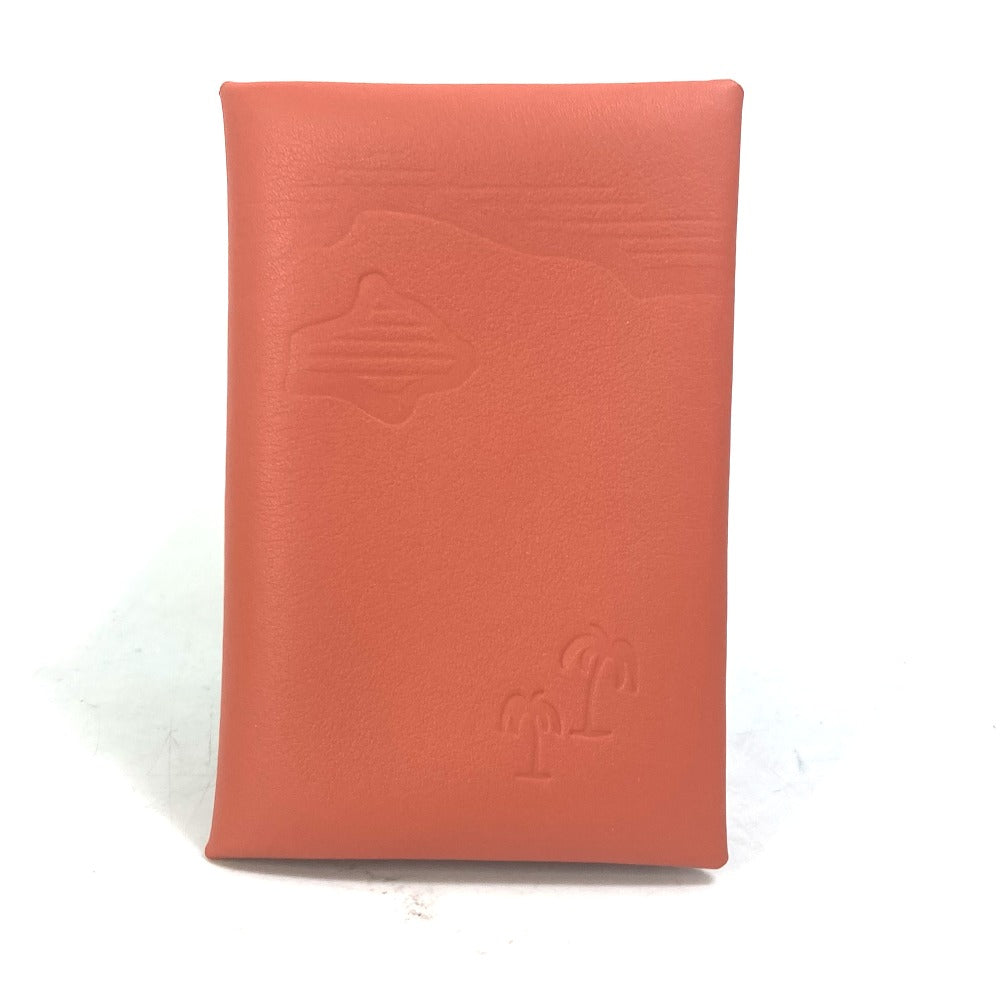 HERMES Card Case Swift Orange Business Card Holder Pass Case kalvi palm tree design
