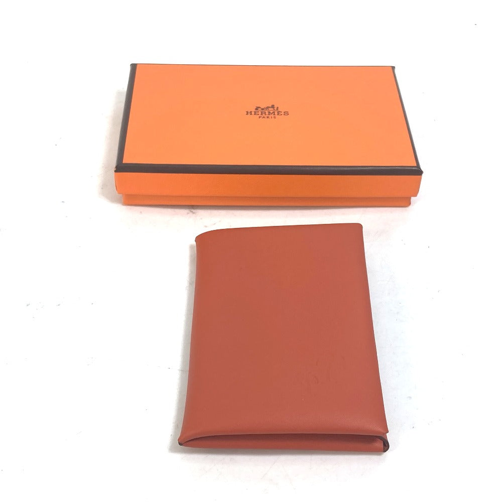 HERMES Card Case Swift Orange Business Card Holder Pass Case kalvi palm tree design