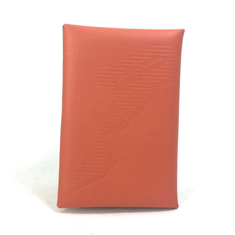 HERMES Card Case Swift Orange Business Card Holder Pass Case kalvi palm tree design