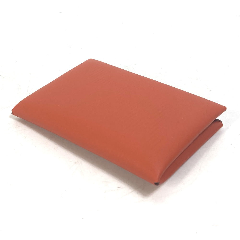 HERMES Card Case Swift Orange Business Card Holder Pass Case kalvi palm tree design