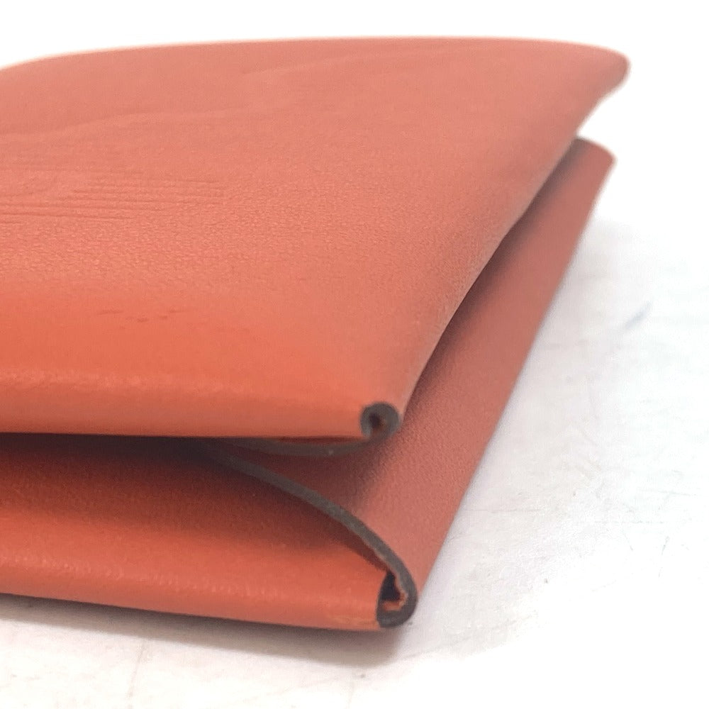 HERMES Card Case Swift Orange Business Card Holder Pass Case kalvi palm tree design