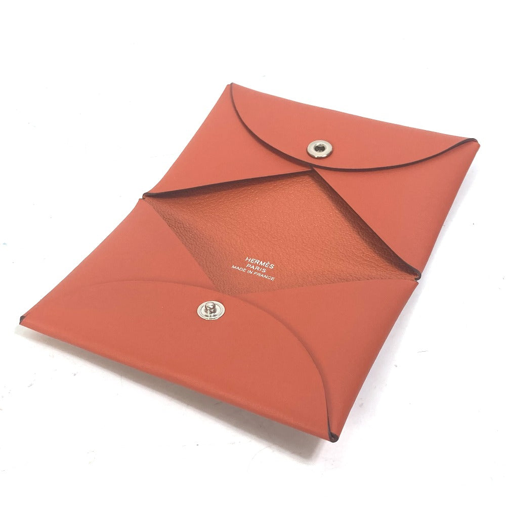 HERMES Card Case Swift Orange Business Card Holder Pass Case kalvi palm tree design