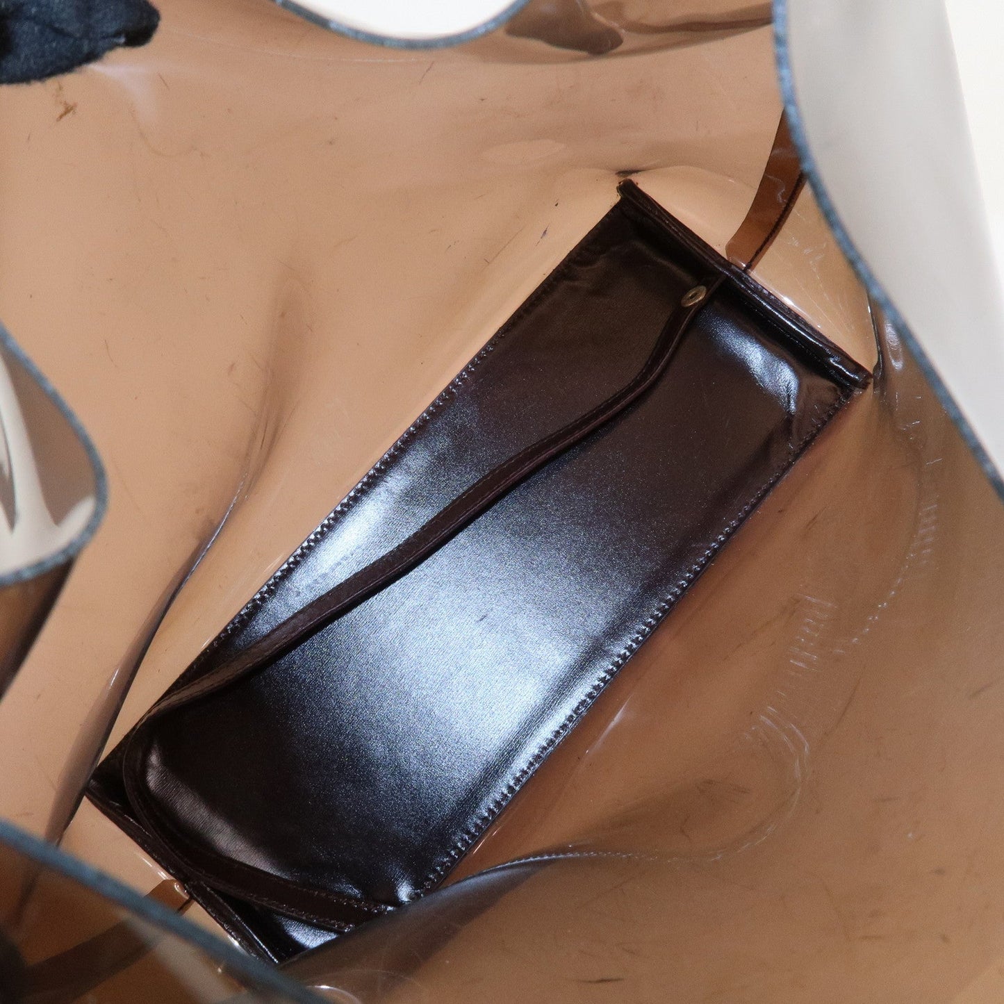 GUCCI Bamboo Vinyl Leather Shoulder Bag Clear Brown 001.2113.1880
