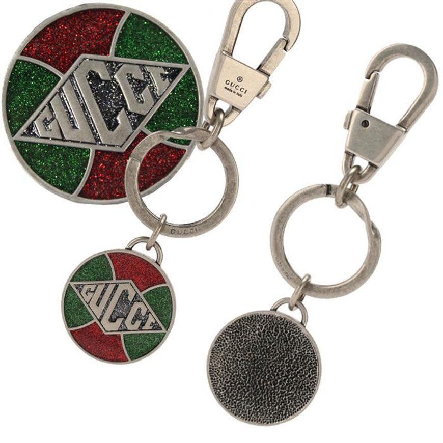 Gucci Green and Red Sparkle Keychain in Silver