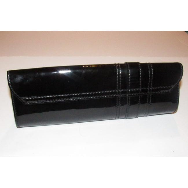 Gucci Black Patent Leather Duchessa Clutch W Gold Bow Accent