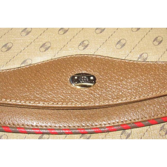Gucci Brown Diagonal Link Print Clutch w Double Flap Top & Red & Green Trim