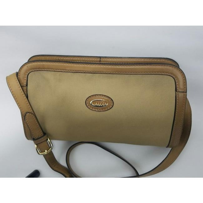 Gucci Vintage Khaki Canvas And Leather Canvas Shoulder Bag
