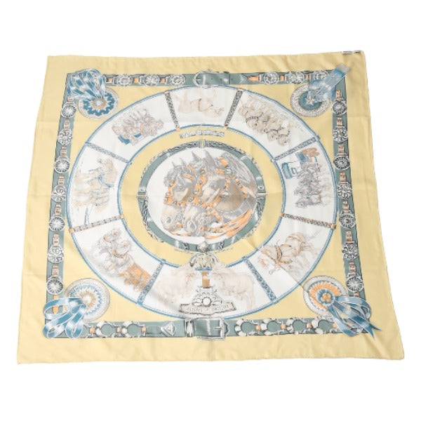 HERMES scarf silk yellow Draft Carre90 100% silk Women Used