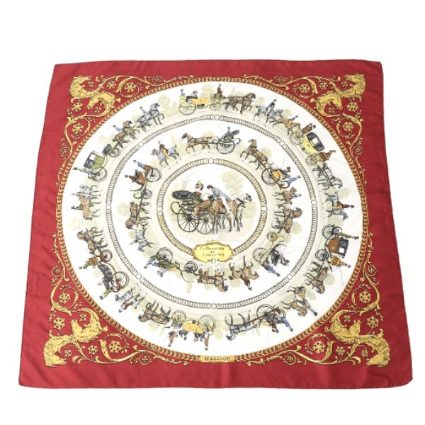 HERMES scarf silk Red Carre90 100% silk Women Used
