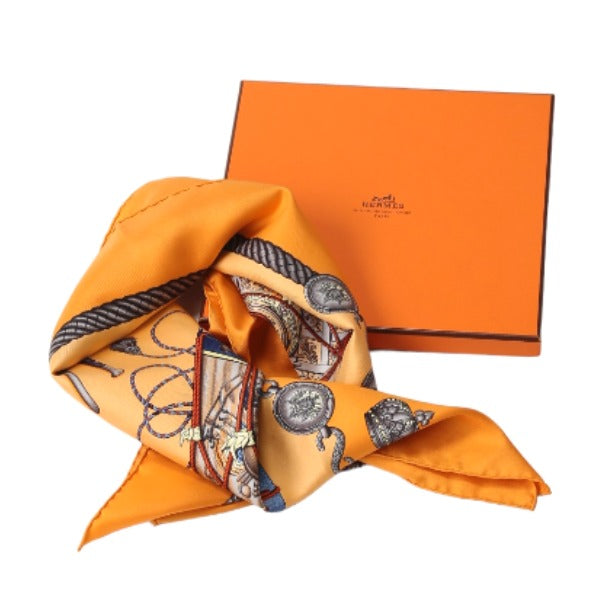HERMES scarf silk Orange scarf Carre90 100% silk Women Used