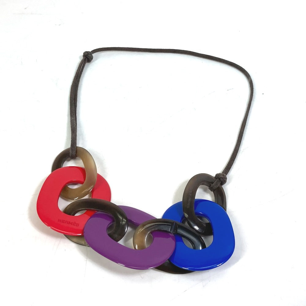 HERMES Necklace Buffalo horn Red Accessories Caramba Women Used