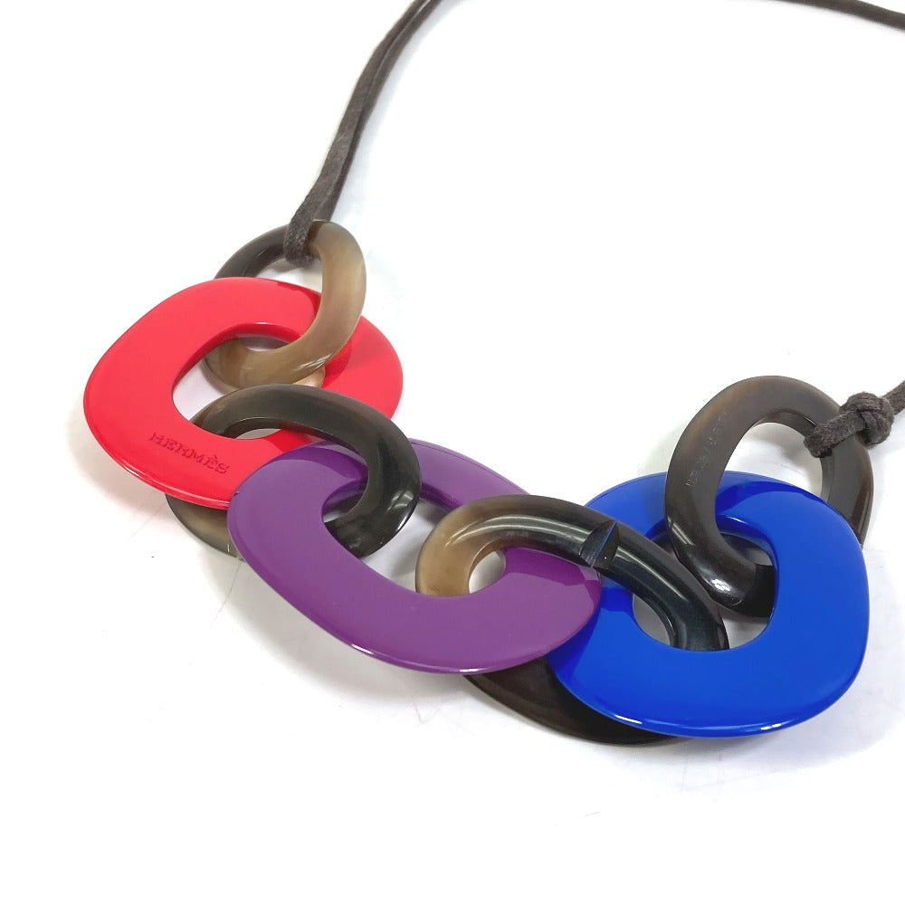 HERMES Necklace Buffalo horn Red Accessories Caramba Women Used