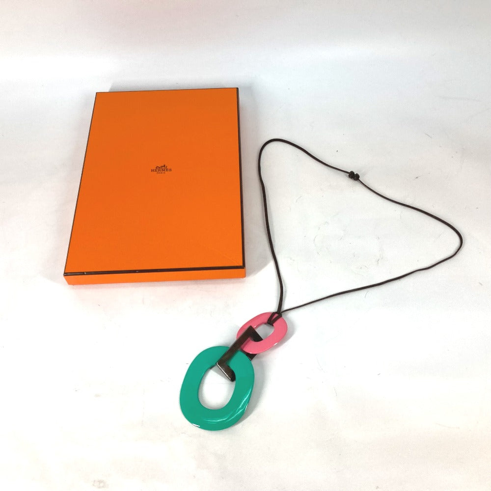 HERMES Necklace Buffalo Horn, Lacquer Wood pink Women Used
