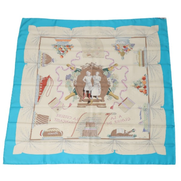 HERMES scarf silk blue scarf With Box 100% silk unisex(Unisex) Used
