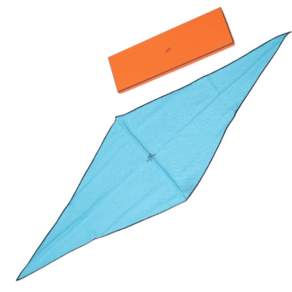 HERMES scarf Silk, Cashmere blue scarf Cashmere x silk Rhombus unisex(Unisex) Used