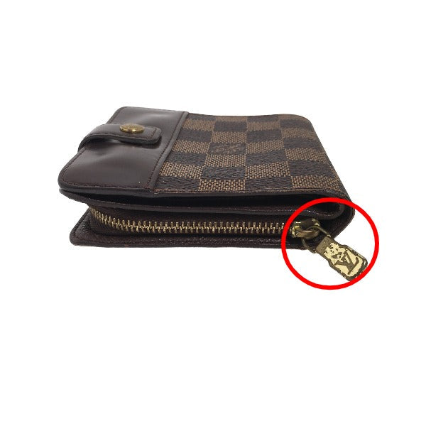 LOUIS VUITTON Bifold Wallet N61668 Damier canvas Brown Wallet with pocket zipper for cards Damier Compact zip unisex(Unisex) Used