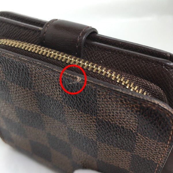 LOUIS VUITTON Bifold Wallet N61668 Damier canvas Brown Wallet with pocket zipper for cards Damier Compact zip unisex(Unisex) Used