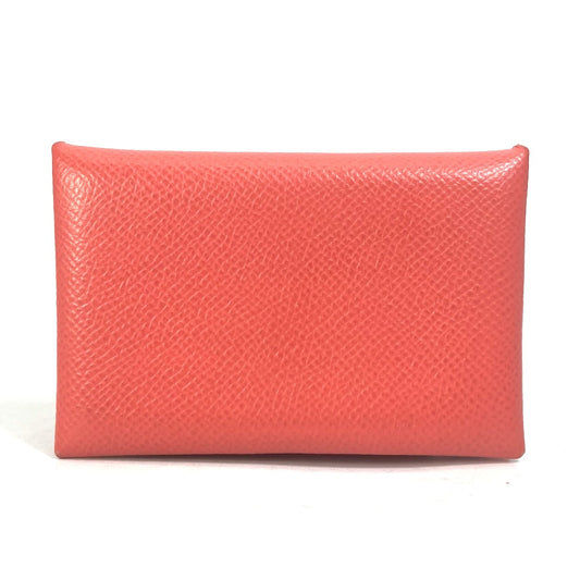HERMES Card Case Epsom Red type Two fold Calvi Women Used