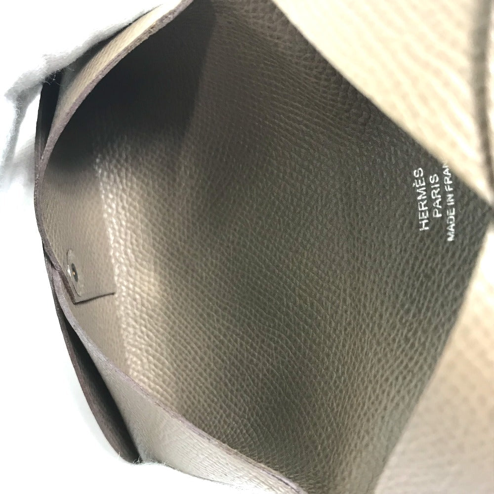 HERMES Card Case Epsom gray Two fold Calvi Women Used