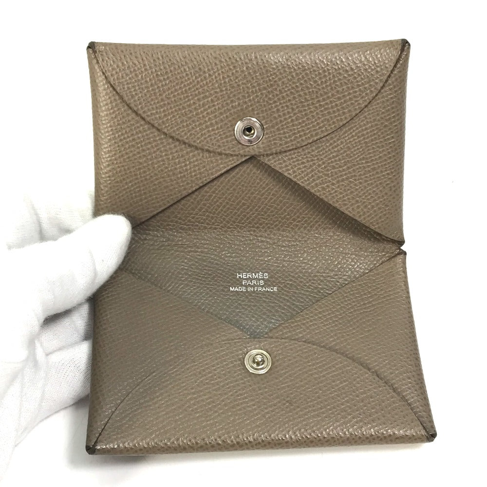 HERMES Card Case Epsom gray Two fold Calvi Women Used