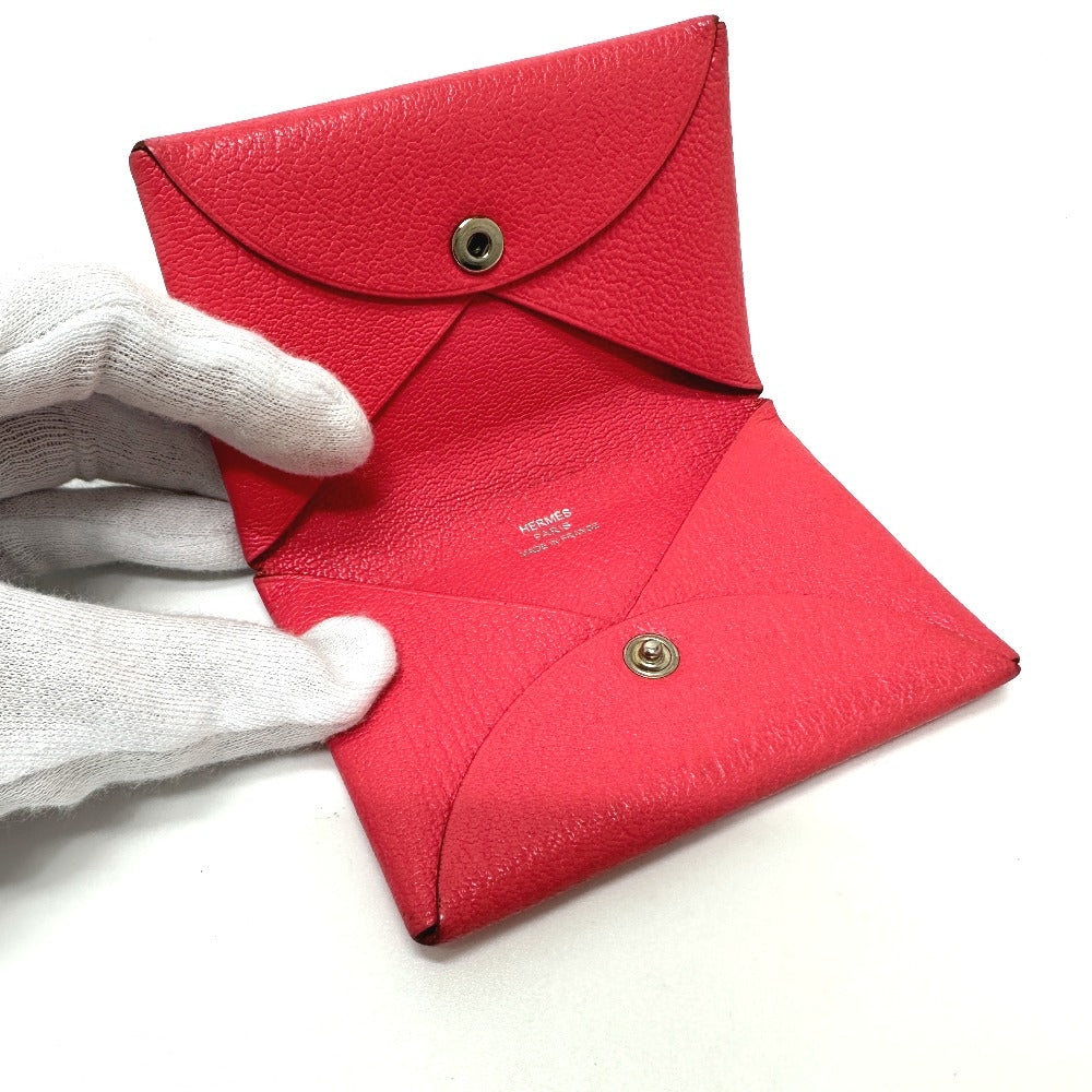 HERMES Card Case Epsom pink Business Card Holder Pass Case Calvi